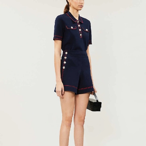 Maje Isla High-waist Side-button Knit Shorts Marine Blue - Picture 9 of 12